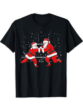Santa Wrestling Lover Funny Wrestler Christmas Xmas Pajama T-Shirt 180G 100% Cotton Printed Round Neck Short-Sleeve T-Shirt, Gifts for Men Dad Husband Grandpa, S-XXXL, Black