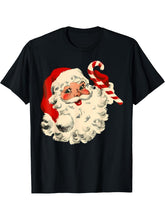 Vintage Christmas Santa Face Candy Cane Family Xmas Pajamas T-Shirt 180G 100% Cotton Printed Round Neck Short-Sleeve T-Shirt, Gifts for Men Dad Husband Grandpa, S-XXXL, Black
