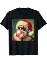 Santa Funny Retro Christmas Santa Bubblegum Xmas T-Shirt 180G 100% Cotton Printed Round Neck Short-Sleeve T-Shirt, Gifts for Men Dad Husband Grandpa, S-XXXL, Black