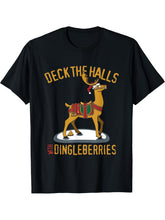 Deck The Halls With Dingleberries Santa Claus Reindeer T-Shirt 180G 100% Cotton Printed Round Neck Short-Sleeve T-Shirt, Gifts for Men Dad Husband Grandpa, S-XXXL, Black