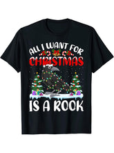 Funny Santa Hat All I Want For Christmas Is A Rook Bird T-Shirt 180G 100% Cotton Printed Round Neck Short-Sleeve T-Shirt, Gifts for Men Dad Husband Grandpa, S-XXXL, Black