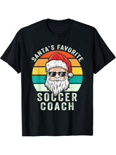 Santa's Favorite Soccer Coach Funny Christmas Soccer Player T-Shirt 180G 100% Cotton Printed Round Neck Short-Sleeve T-Shirt, Gifts for Men Dad Husband Grandpa, S-XXXL, Black