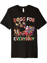 Dogs For Everybody Christmas Dog Lovers Xmas Women Santa Premium T-Shirt 180G 100% Cotton Printed Round Neck Short-Sleeve T-Shirt, Gifts for Men Dad Husband Grandpa, S-XXXL, Black