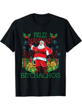 Feliz Navidad Bitchachos, funny Christmas Santa novelty T-Shirt 180G 100% Cotton Printed Round Neck Short-Sleeve T-Shirt, Gifts for Men Dad Husband Grandpa, S-XXXL, Black