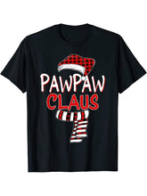 Grandpa Christmas Santa Claus Red plaid Shirt, Pawpaw Claus T-Shirt 180G 100% Cotton Printed Round Neck Short-Sleeve T-Shirt, Gifts for Men Dad Husband Grandpa, S-XXXL, Black