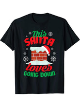 "This Santa Loves Going Down" Offensive Christmas Shirt 180G 100% Cotton Printed Round Neck Short-Sleeve T-Shirt, Gifts for Men Dad Husband Grandpa, S-XXXL, Black
