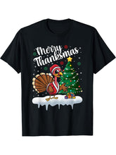Merry Thanksmas Christmas Thanksgiving Turkey Santa T-Shirt 180G 100% Cotton Printed Round Neck Short-Sleeve T-Shirt, Gifts for Men Dad Husband Grandpa, S-XXXL, Black