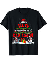 Santa Is Promoting Me To Dad Again Xmas Expecting New Baby T-Shirt 180G 100% Cotton Printed Round Neck Short-Sleeve T-Shirt, Gifts for Men Dad Husband Grandpa, S-XXXL, Black