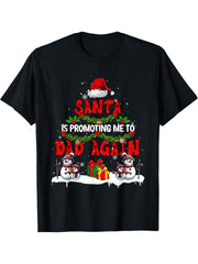 Santa Is Promoting Me To Dad Again Xmas Expecting New Baby T-Shirt 180G 100% Cotton Printed Round Neck Short-Sleeve T-Shirt, Gifts for Men Dad Husband Grandpa, S-XXXL, Black