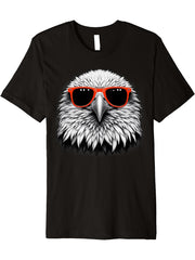 Cool Bald Eagle Bird Wearing Sunglasses Graphic Art Premium T-Shirt 180G 100% Cotton Printed Round Neck Short-Sleeve T-Shirt, Gifts for Men Dad Husband Grandpa, S-XXXL, Black