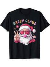 Sassy Claus Groovy Christmas Hippie Santa Clause T-Shirt 180G 100% Cotton Printed Round Neck Short-Sleeve T-Shirt, Gifts for Men Dad Husband Grandpa, S-XXXL, Black