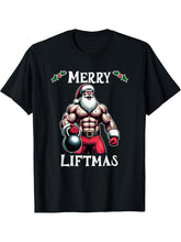 Swole Santa's Merry Liftmas, Buff Santa's T-Shirt 180G 100% Cotton Printed Round Neck Short-Sleeve T-Shirt, Gifts for Men Dad Husband Grandpa, S-XXXL, Black