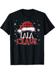 Lala Claus Xmas Santa Matching Family Christmas Pajamas T-Shirt 180G 100% Cotton Printed Round Neck Short-Sleeve T-Shirt, Gifts for Men Dad Husband Grandpa, S-XXXL, Black