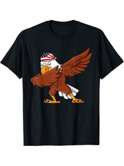 Dabbing American Bald Eagle 4th of July Dab Boys Girls Boy Girl T-Shirt 180G 100% Cotton Printed Round Neck Short-Sleeve T-Shirt, Gifts for Men Dad Husband Grandpa, S-XXXL, Black