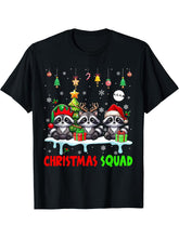 Three Santa Reindeer Elf Raccoons Christmas Animal Lover T-Shirt 180G 100% Cotton Printed Round Neck Short-Sleeve T-Shirt, Gifts for Men Dad Husband Grandpa, S-XXXL, Black