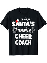 Santa's Favorite Cheer Coach Funny Christmas Matching T-Shirt 180G 100% Cotton Printed Round Neck Short-Sleeve T-Shirt, Gifts for Men Dad Husband Grandpa, S-XXXL, Black