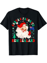 Santa's Favorite NEW ZEALAND Funny Groovy Christmas T-Shirt 180G 100% Cotton Printed Round Neck Short-Sleeve T-Shirt, Gifts for Men Dad Husband Grandpa, S-XXXL, Black