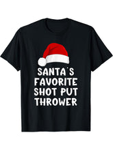 Christmas Santa's Favorite Shot Put Thrower Funny Throwing T-Shirt 180G 100% Cotton Printed Round Neck Short-Sleeve T-Shirt, Gifts for Men Dad Husband Grandpa, S-XXXL, Black