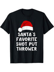 Christmas Santa's Favorite Shot Put Thrower Funny Throwing T-Shirt 180G 100% Cotton Printed Round Neck Short-Sleeve T-Shirt, Gifts for Men Dad Husband Grandpa, S-XXXL, Black
