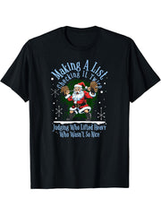 Funny Buff Santa Claus Holiday Workout Jingle Christmas T-Shirt 180G 100% Cotton Printed Round Neck Short-Sleeve T-Shirt, Gifts for Men Dad Husband Grandpa, S-XXXL, Black