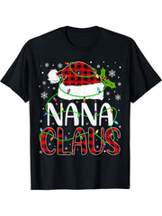 Nana Claus Santa Funny Christmas Pajama Matching Family T-Shirt 180G 100% Cotton Printed Round Neck Short-Sleeve T-Shirt, Gifts for Men Dad Husband Grandpa, S-XXXL, Black