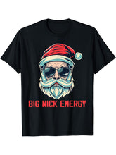 Big Nick Energy Santa, Christmas T-Shirt 180G 100% Cotton Printed Round Neck Short-Sleeve T-Shirt, Gifts for Men Dad Husband Grandpa, S-XXXL, Black