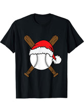 Christmas Baseball Player Santa Sports Design For Men Boys T-Shirt 180G 100% Cotton Printed Round Neck Short-Sleeve T-Shirt, Gifts for Men Dad Husband Grandpa, S-XXXL, Black