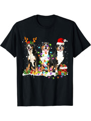 Santa Greater Swiss Mountain Dog Reindeer Christmas Pajama T-Shirt 180G 100% Cotton Printed Round Neck Short-Sleeve T-Shirt, Gifts for Men Dad Husband Grandpa, S-XXXL, Black