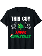 This Guy Loves Christmas, Funny Mens Christmas T-Shirt 180G 100% Cotton Printed Round Neck Short-Sleeve T-Shirt, Gifts for Men Dad Husband Grandpa, S-XXXL, Black