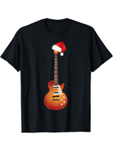 Christmas Guitar T Shirt with Santa Hat Guitars Lovers Shirt T-Shirt 180G 100% Cotton Printed Round Neck Short-Sleeve T-Shirt, Gifts for Men Dad Husband Grandpa, S-XXXL, Black