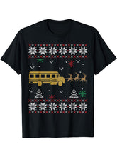 Ugly Christmas Santa School Bus Driver T Shirt 180G 100% Cotton Printed Round Neck Short-Sleeve T-Shirt, Gifts for Men Dad Husband Grandpa, S-XXXL, Black