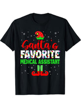 Santa's Favorite Medical Assistant Christmas Lights Elf T-Shirt 180G 100% Cotton Printed Round Neck Short-Sleeve T-Shirt, Gifts for Men Dad Husband Grandpa, S-XXXL, Black