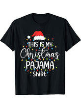 Xmas Lights Santa Hat Funny Holiday This Is My Christmas T-Shirt 180G 100% Cotton Printed Round Neck Short-Sleeve T-Shirt, Gifts for Men Dad Husband Grandpa, S-XXXL, Black