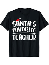 Santa's Favorite Teacher T-Shirt Teacher Christmas Shirt T-Shirt 180G 100% Cotton Printed Round Neck Short-Sleeve T-Shirt, Gifts for Men Dad Husband Grandpa, S-XXXL, Black