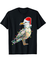 Seagull Wearing Santa Hat Xmas - Seagull Lover Christmas T-Shirt 180G 100% Cotton Printed Round Neck Short-Sleeve T-Shirt, Gifts for Men Dad Husband Grandpa, S-XXXL, Black