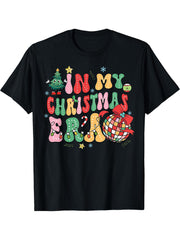Merry Christmas Santa Xmas Family In My Christmas Era Disco T-Shirt 180G 100% Cotton Printed Round Neck Short-Sleeve T-Shirt, Gifts for Men Dad Husband Grandpa, S-XXXL, Black