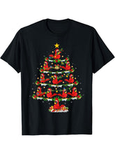 Holiday Xmas Lighting Santa Cardinal Bird Christmas Tree T-Shirt 180G 100% Cotton Printed Round Neck Short-Sleeve T-Shirt, Gifts for Men Dad Husband Grandpa, S-XXXL, Black