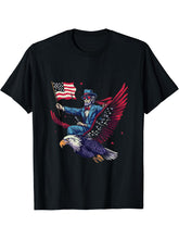 Fourth Of July Abraham Lincoln Bald Eagle America Flag USA T-Shirt 180G 100% Cotton Printed Round Neck Short-Sleeve T-Shirt, Gifts for Men Dad Husband Grandpa, S-XXXL, Black