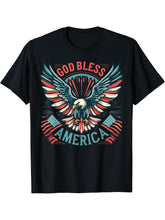God Bless America Bald Eagle American USA Flag July 4th 1776 T-Shirt 180G 100% Cotton Printed Round Neck Short-Sleeve T-Shirt, Gifts for Men Dad Husband Grandpa, S-XXXL, Black