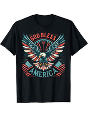 God Bless America Bald Eagle American USA Flag July 4th 1776 T-Shirt 180G 100% Cotton Printed Round Neck Short-Sleeve T-Shirt, Gifts for Men Dad Husband Grandpa, S-XXXL, Black