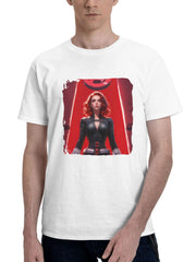 Black Widow Red In Her Ledger 180G 100% Cotton Printed Round Neck Short-Sleeve T-Shirt, Gifts for Men Dad Husband Grandpa, S-XXXL, White