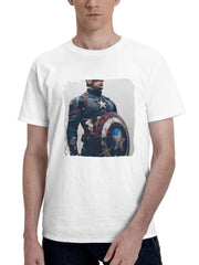 Captain America Soldier 180G 100% Cotton Printed Round Neck Short-Sleeve T-Shirt, Gifts for Men Dad Husband Grandpa, S-XXXL, White