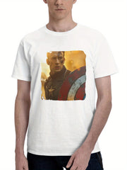 Captain America Thunderous Moment 180G 100% Cotton Printed Round Neck Short-Sleeve T-Shirt, Gifts for Men Dad Husband Grandpa, S-XXXL, White