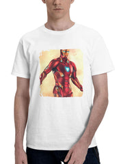 Bleeding Edge Ironman 180G 100% Cotton Printed Round Neck Short-Sleeve T-Shirt, Gifts for Men Dad Husband Grandpa, S-XXXL, White