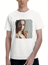 Blonde Beauty In A Red Dress 180G 100% Cotton Printed Round Neck Short-Sleeve T-Shirt, Gifts for Men Dad Husband Grandpa, S-XXXL, White