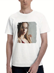 Blonde Beauty In A Red Dress 180G 100% Cotton Printed Round Neck Short-Sleeve T-Shirt, Gifts for Men Dad Husband Grandpa, S-XXXL, White