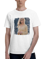 Blonde Girl Outdoor Winter 180G 100% Cotton Printed Round Neck Short-Sleeve T-Shirt, Gifts for Men Dad Husband Grandpa, S-XXXL, White