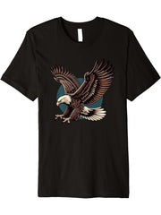 American Bald Eagle Swooping Photo Portrait Bird Photograph Premium T-Shirt 180G 100% Cotton Printed Round Neck Short-Sleeve T-Shirt, Gifts for Men Dad Husband Grandpa, S-XXXL, Black