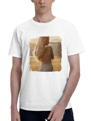 Blonde Girl Sunbeams Looking Back 180G 100% Cotton Printed Round Neck Short-Sleeve T-Shirt, Gifts for Men Dad Husband Grandpa, S-XXXL, White