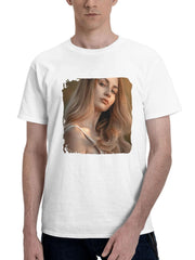 Blonde Girl Wavy Hairs 180G 100% Cotton Printed Round Neck Short-Sleeve T-Shirt, Gifts for Men Dad Husband Grandpa, S-XXXL, White